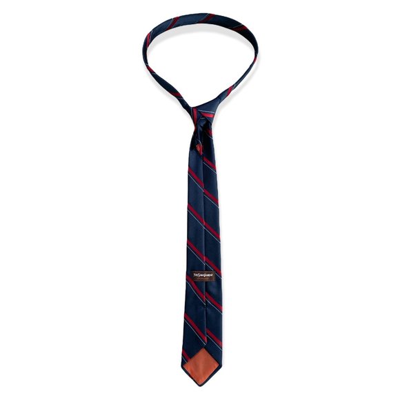 YVES SAINT LAURENT Navy Blue & Red Diagonal Motif Narrow Tie - Picture 2 of 4
